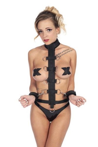 Fetish Tentation Harness Straps for Neck - Регулируемый ремень для шеи и запястий с маской на глаза - sex-shop.ua
