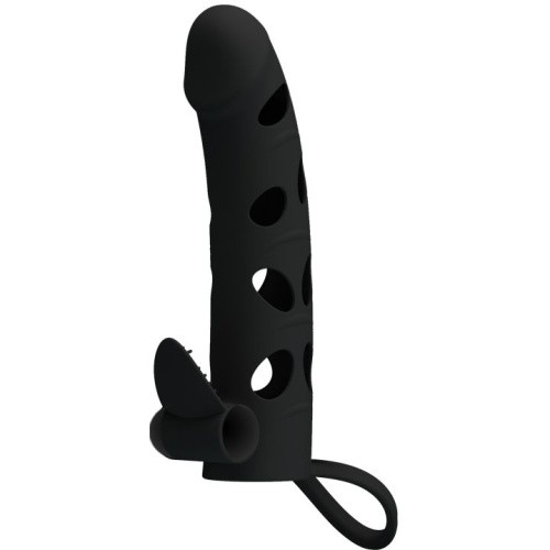 LyBaile Pretty Love Vibrating Penis Sleeve Black - Силиконовая насадка с вибрацией, 15.2х3.3 см - sex-shop.ua