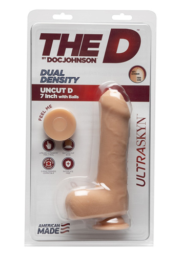 Doc Johnson The D - Uncut D - 7 Inch With Balls - фаллоимитатор необрезанный, 17.8х4.5 см (телесный)