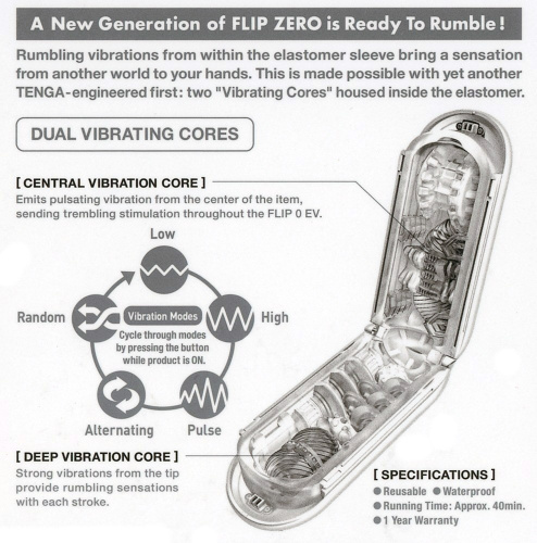 Tenga Flip Zero EV (Electronic Vibbration) - раскладной японский мастурбатор с вибрацией, 18х7.5 см (белый)