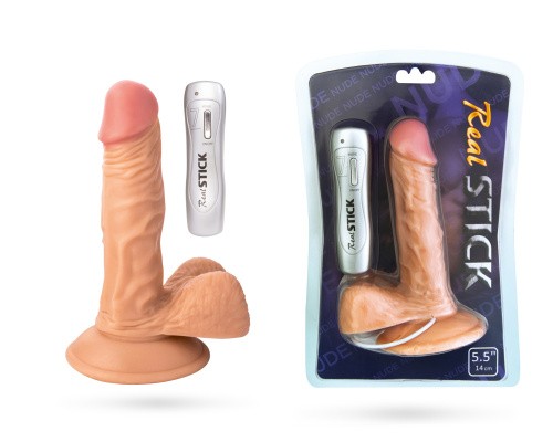 Toyfa Realstick Nude реалистичный вибратор с выносным пультом на проводе, 14х3.5 см