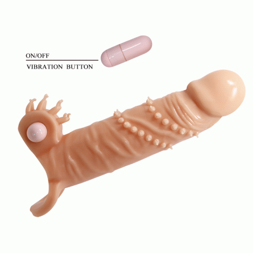 LyBaile Penis extended Sleeve Connor Flesh Vibro - вибронасадка для увеличения члена с клиторальным стимулятором, +4 см (телесный)