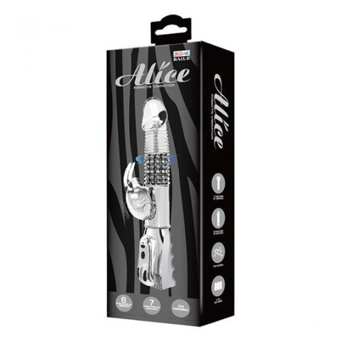 LyBaile Alice Insects Vibrator 7-function vibrations 6-function rotations Silver - Футуристический вибратор-кролик, 26.5х3.8 см