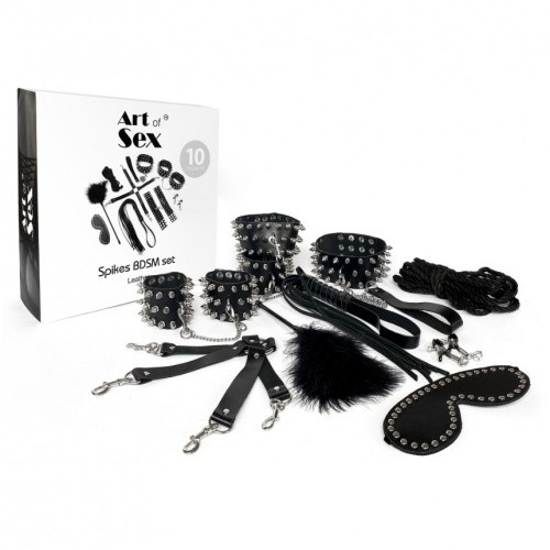 Art of Sex - Spikes BDSM Set Leather - Набір BDSM з 10 предметів, натуральна шкіра