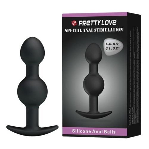 Pretty Love silicone Anal balls Black - Анальна пробка со смещенными центрами тяжести, 10,4х2.2-2.6 см (черный) - sex-shop.ua