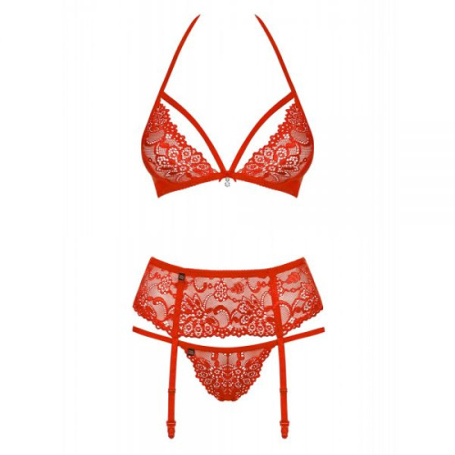 Obsessive 838-SEG-3 set - кружевной комплект с поясом для чулок, L/XL (красный)
