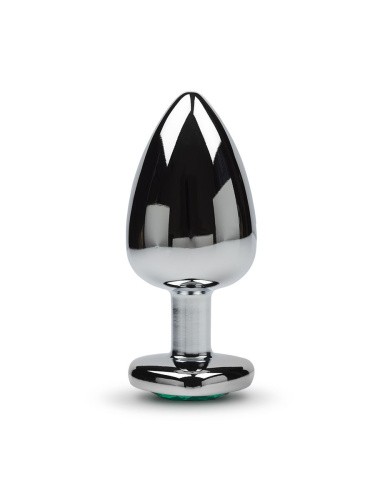 Пикантные Штучки - Большая серебристая анальная пробка с кристаллом в виде сердечка 8,5Х4 см (изумрудный) - sex-shop.ua