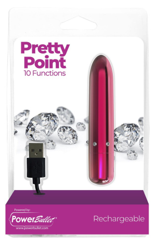 PowerBullet - Pretty Point Rechargeable Pink - вибропуля, 10х1.9 см (розовый) - sex-shop.ua