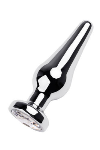 TOYFA Metal Silver anal plug - серебристая анальная пробка с кристаллом, 9х4 см (прозрачный)