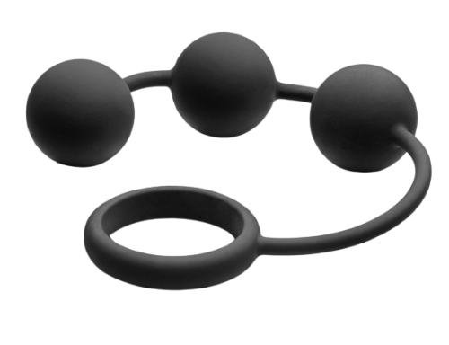 Tom of Finland Silicone Cock Ring with 3 Weighted Balls - силиконовые анальные шарики, 15.2х3.8 см - sex-shop.ua