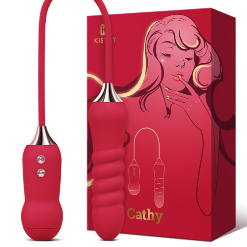 Kistoy Cathy - Пульсатор с вакуумным стимулятором на гибкой сцепке, 14х3.3 см (красный) - sex-shop.ua
