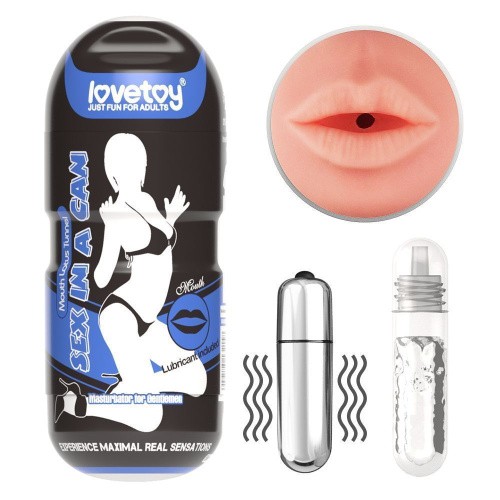 Sex In A Can Mouth Lotus Tunnel Vibrating - мастурбатор ротик с вибрацией, 16х6.5 см (телесный) - sex-shop.ua