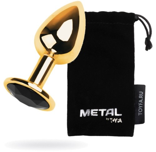 Metal By Toyfa - золотистая анальная пробка с камнем, 7х2.8 см (чёрный) - sex-shop.ua