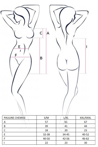 Passion Pauline Chemise сорочка приталенная с пажами и трусики, S/M (чёрный)