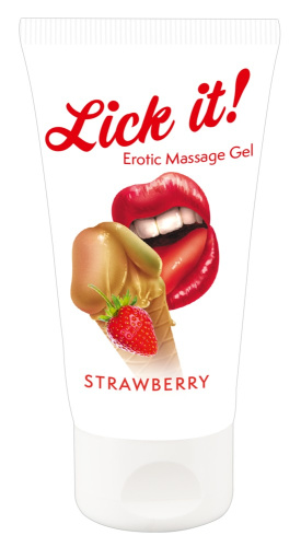 Lick It! Strawberry - Массажный лубрикант, 50 мл - sex-shop.ua