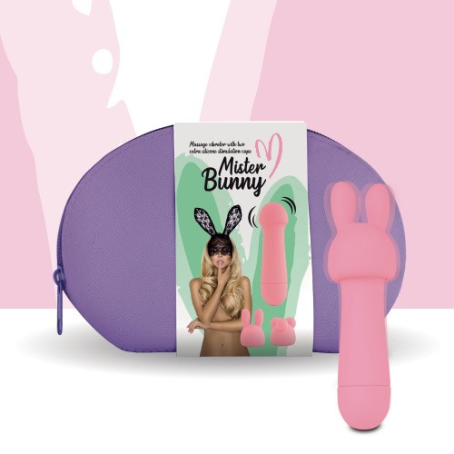 FeelzToys Mister Bunny - Мини-вибратор с двумя насадками, 13.5х3.5 см, (розовый) - sex-shop.ua