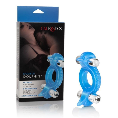 CalExotics Double Dolphin - виброкольцо, 8х4 см (голубой)