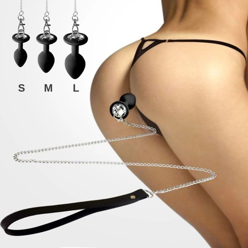 Art of Sex Silicone Anal Plug with Leash, M - Силіконова анальна пробка з повідцем, 3,4 см (чорний)