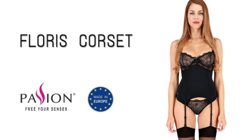 Passion Exclusive Floris Corset - Корсет с пажами и трусики, L/XL - sex-shop.ua