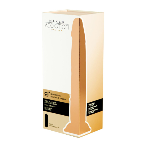 Naked Addiction 9” Dual Density Dildo - гнущийся фаллоимитатор на присоске, 22,8 см (телесный) - sex-shop.ua