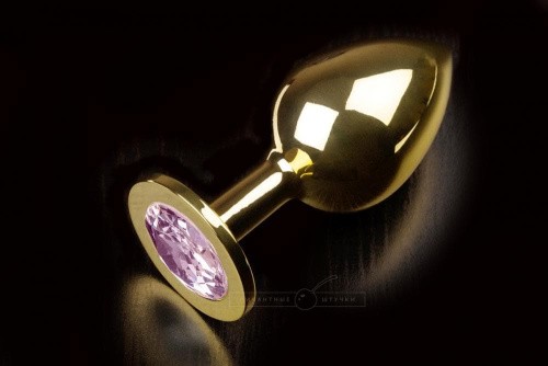 Пікантні Штучки - Велика золотиста анальна пробка з заокругленим кінчиком, 9х4 см (рожевий)