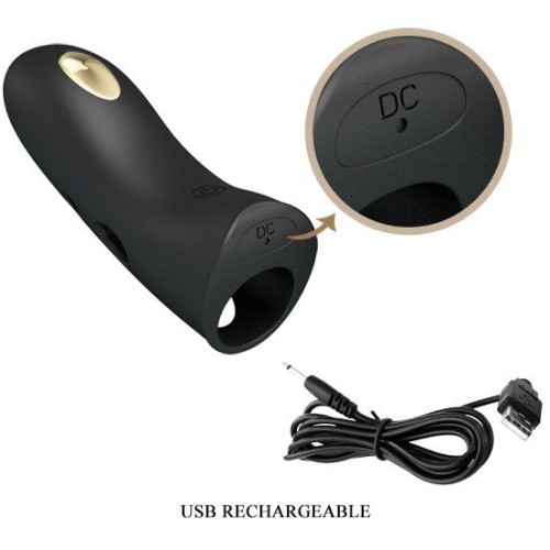 LyBaile Pretty Love Miraco Electric Vibrator Black - Вибронасадка на палец с электростимуляцией и золотом 18К, 10.5х3 см (чёрный)