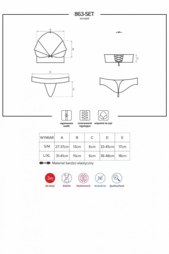 Obsessive 863-SET-3 set - эротический комплект с оборками, S/M (красный)