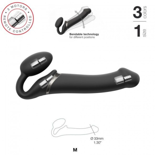Strap-On-Me Vibrating Black M - Безремневий страпон з вібрацією, 18х3.3 см (чорний)