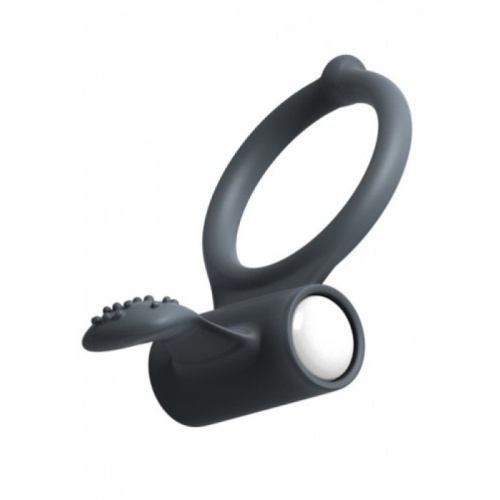 Dorcel Power Clit Black V2 - виброкольцо с язычком со щеточкой, 6.5х3.5 см (серый) - sex-shop.ua