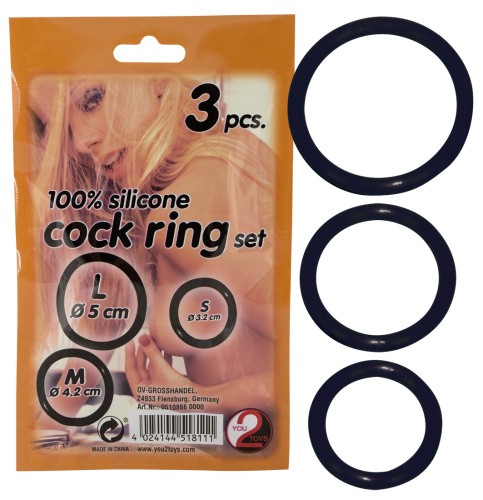 Silicone Cock Ring Set - Набор эрекционных колец, 3 шт (черный) - sex-shop.ua