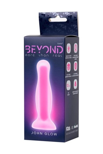 Beyond By Toyfa John Glow - Анальная пробка светящаяся в темноте, 12.5х3.5 см (розовый) - sex-shop.ua