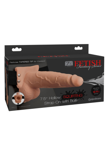 Fetish Fantasy 7.5in Hollow Squirting StrapOn - Полый страпон с имитацией эякуляции, 19х4.8см (телесный)