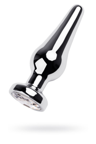 TOYFA Metal Silver anal plug - серебристая анальная пробка с кристаллом, 9х4 см (прозрачный)