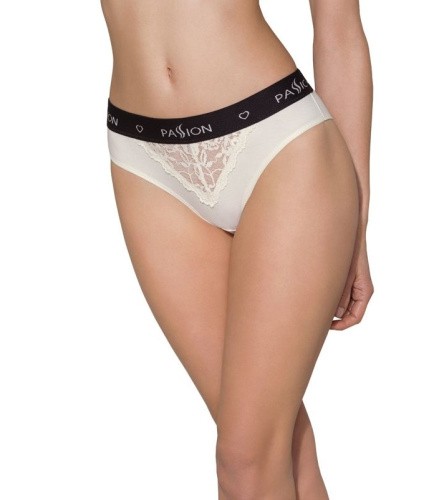 Passion PS001 Panties - Трусики с широкой резинкой и кружевом (бежевые, размер S)