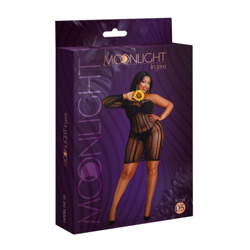 Moonlight Plus Model 05 Black - эротическое ажурное платье в полоску, XL/XXXL (чёрный) - sex-shop.ua