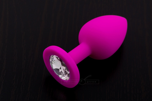Пикантные Штучки - маленькая силиконовая анальная пробка с кристаллом, 7.5х3 см (фуксия) - sex-shop.ua