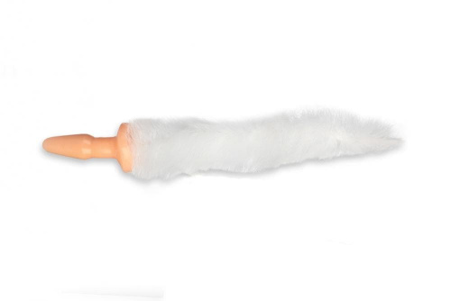 Пікантні Штучки - Анальна пробка з пухнастим хвостом, 12х3 см (тілесний з білим)
