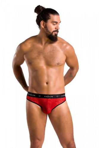 Passion - 031 SLIP MIKE red - Мужские трусы с леопардовым принтом, S/M