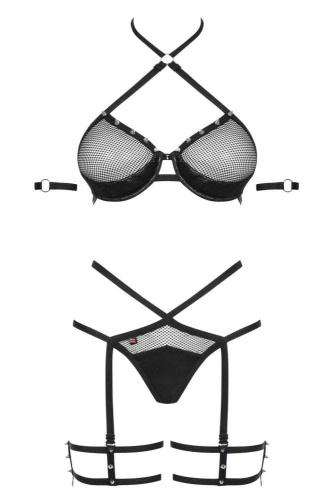 Obsessive 858-SET-1 set - эротический комплект с гартерами, S/M (чёрный)