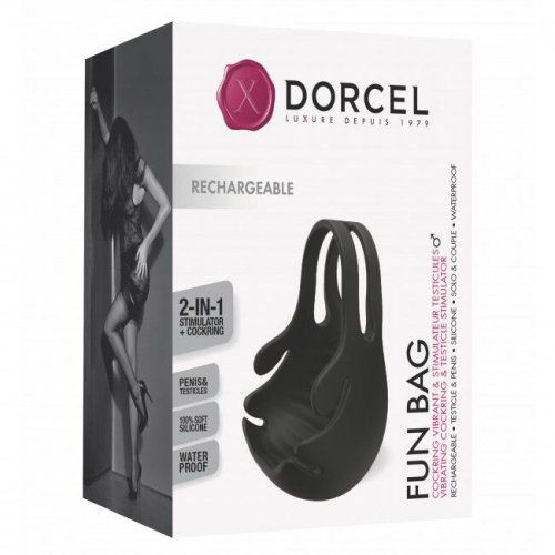 Dorcel Fun Bag - виброкольцо со стимуляцией мошонки, 6.3х3.3 см (черный) - sex-shop.ua