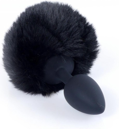 Boss Jewellery Silicon PLUG Bunny Tail Black - Анальна пробка з хвостом, 6,5х2,7 см (чорний)