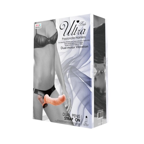 LyBaile - Ultra Passionate Harness Dual Vibration - Страпон с вибрацией, 17.5х4.5 см (телесный) - sex-shop.ua