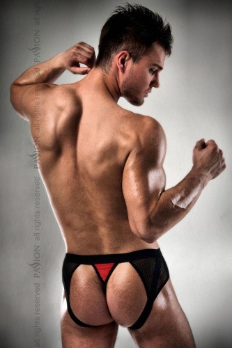 Passion 007 Thong - Чоловічі трусики з червоним гульфіком, L/XL (чорні з червоним) - купити в Україні | Секс шоп SEX-SHOP.ua