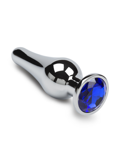 Пікантні Штучки - срібляста анальна пробка з кристалом, 12х4 см (синій)