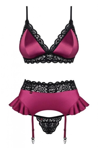 Obsessive 845-SEG-5 set - эротический комплект с кружевом и поясом для чулок, S/M (вишневый)
