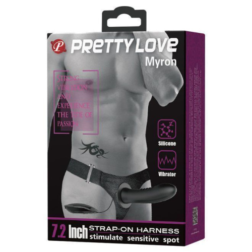 Pretty Love - Myron 7,2' vibro strap on Flesh - Порожнистий страпон з вібрацією, 17х4.5 см