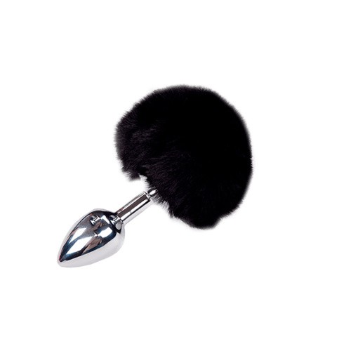 Alive Fluffy Plug M - Анальна пробка з пишним хвостом, 8х3.5 см (чорна)
