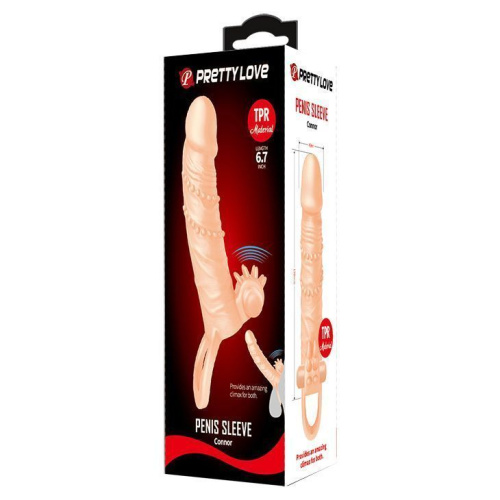 LyBaile Penis extended Sleeve Connor Flesh Vibro - вибронасадка для увеличения члена с клиторальным стимулятором, +4 см (телесный)