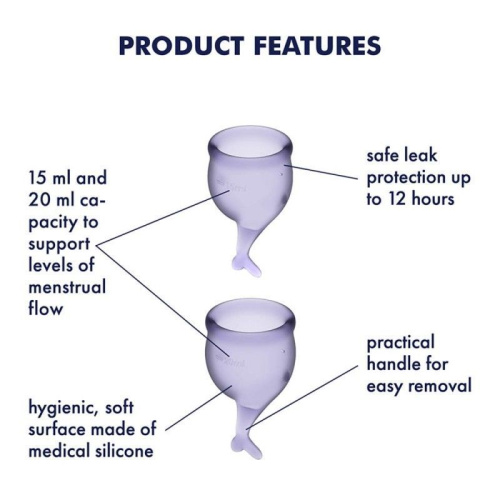 Satisfyer Feel Secure-набір менструальних чаш, 15 мл і 20 мл (Фіолетовий)