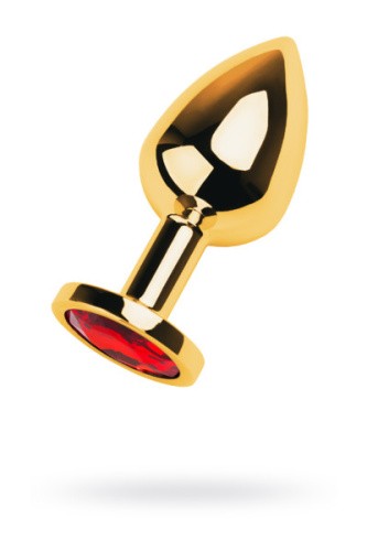 Gold anal plug TOYFA Metal - Золотистая анальная пробка с кристаллом, 7.8х3.5 см (красный)